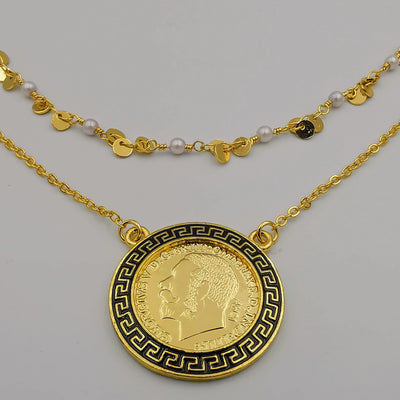 24K Gold Plated 2 Layer Pearl Ver.sace Necklace - Offer Hunts