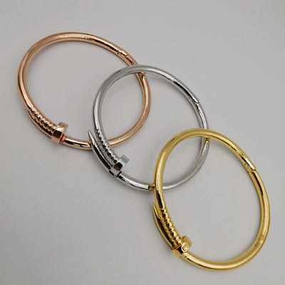 24K Gold Plated Stainless Steel Pin Bracelet Set [3 Pieces] - Adjustable Size - Offer Hunts