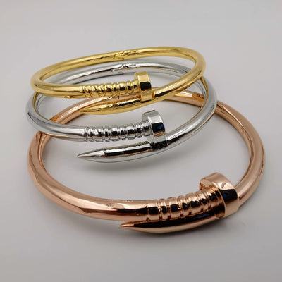 24K Gold Plated Stainless Steel Pin Bracelet Set [3 Pieces] - Adjustable Size - Offer Hunts