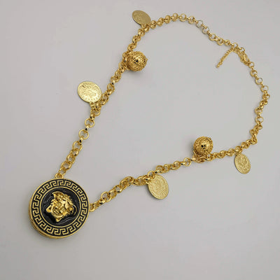 24K Gold Plated Versac.e Coin Ball Chain Necklace