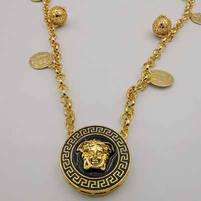 24K Gold Plated Versac.e Coin Ball Chain Necklace