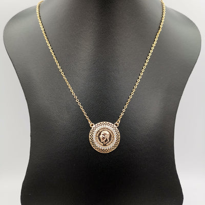 24K Rose Gold Plated Round Crystal Coin Necklace