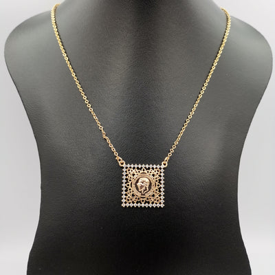 24K Rose Gold Plated Square Crystal Coin Necklace