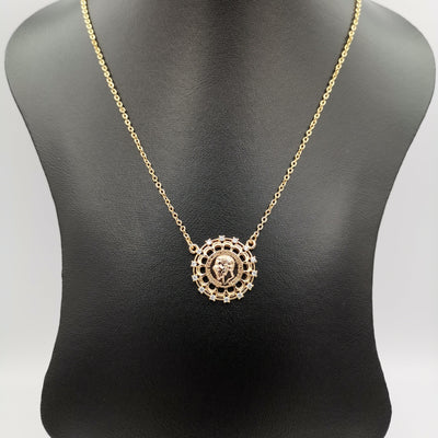 24K Rose Gold Plated Crowned Crystal Coin Necklace