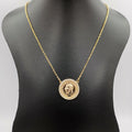 24K Rose Gold Plated Flat Crystal Coin Necklace