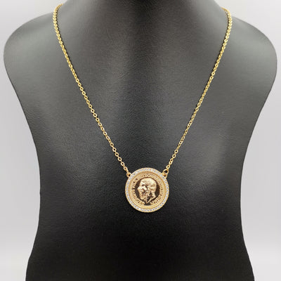 24K Rose Gold Plated Flat Crystal Coin Necklace