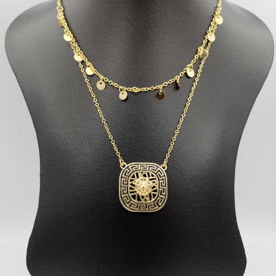24K Gold Plated Versac.e Square Dual Layer Necklace