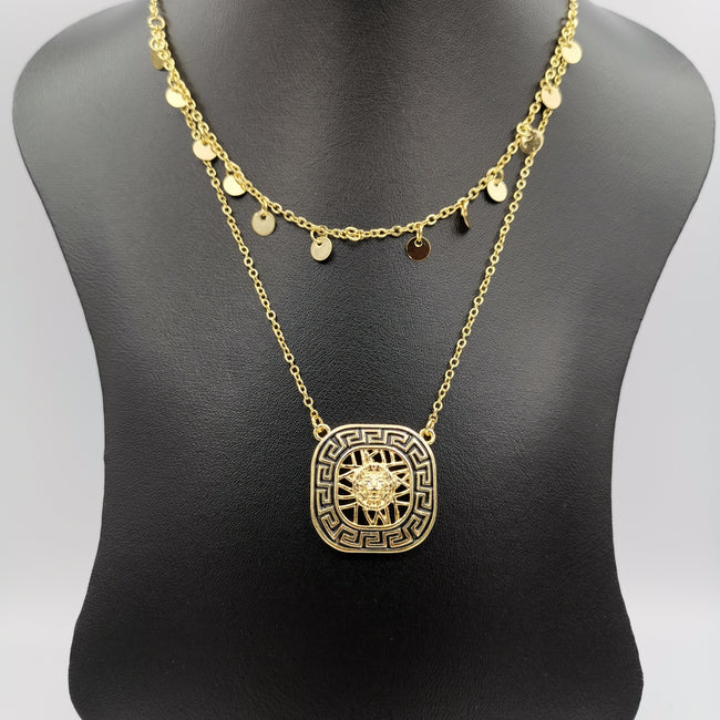 24K Gold Plated Versac.e Square Dual Layer Necklace