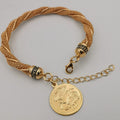 24K Gold Plated Coin Adjustable Threaded Bracelet