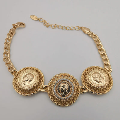 24K Rose Plated Tri-Coin Crystal Bracelet
