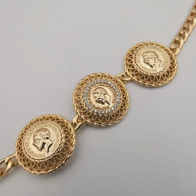 24K Rose Plated Tri-Coin Crystal Bracelet