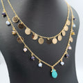 21K Gold Plated Colorful Turquoise Stone 2 Layer Necklace