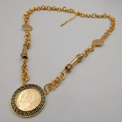24K Gold Plated Coin Horn Chain Necklace