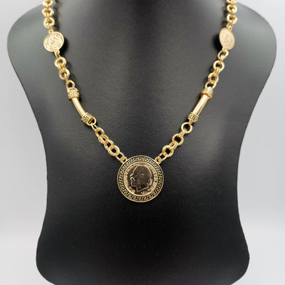24K Gold Plated Coin Horn Chain Necklace