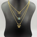 24K Gold Plated 3 Layer [Eye + Hand + Vers.ace] Necklace