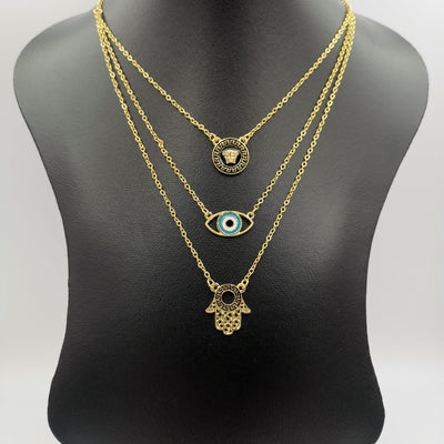 24K Gold Plated 3 Layer [Eye + Hand + Vers.ace] Necklace