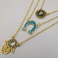 24K Gold Plated 3 Layer [Horseshoe + Hand + Vers.ace] Necklace