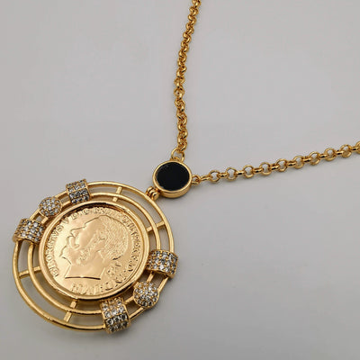24K Gold Plated Coin Crystal Necklace - [JG Design Style 1]
