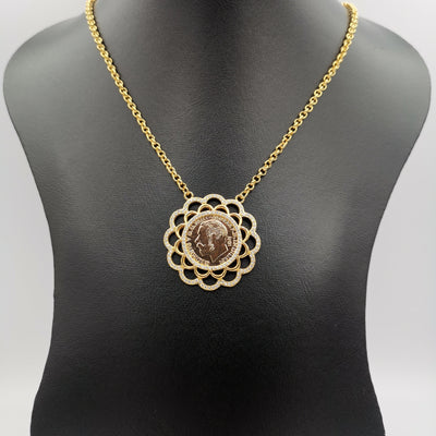 24K Gold Plated Coin Crystal Necklace - [JG Design Style 2]