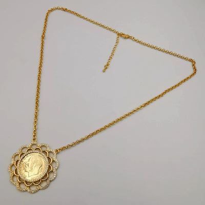 24K Gold Plated Coin Crystal Necklace - [JG Design Style 2]
