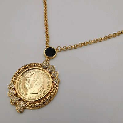 24K Gold Plated Coin Crystal Necklace - [JG Design Style 4]