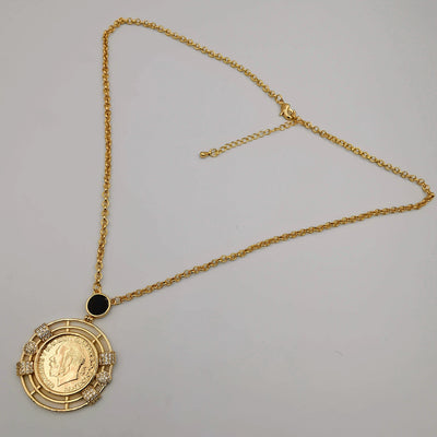 24K Gold Plated Coin Crystal Necklace - [JG Design Style 5]