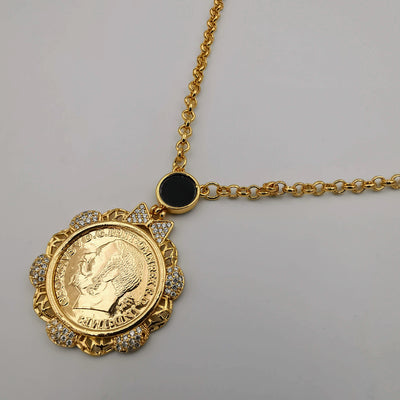 24K Gold Plated Coin Crystal Necklace - [JG Design Style 3]