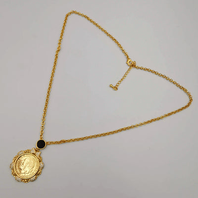 24K Gold Plated Coin Crystal Necklace - [JG Design Style 3]