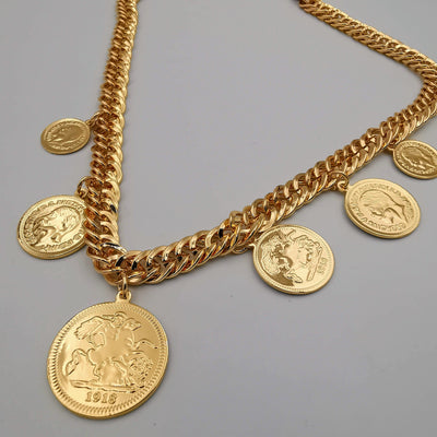 24K Rose Gold Plated 6 Coin Chain Necklace