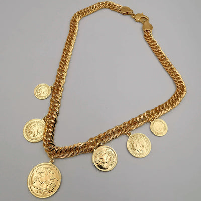 24K Rose Gold Plated 6 Coin Chain Necklace