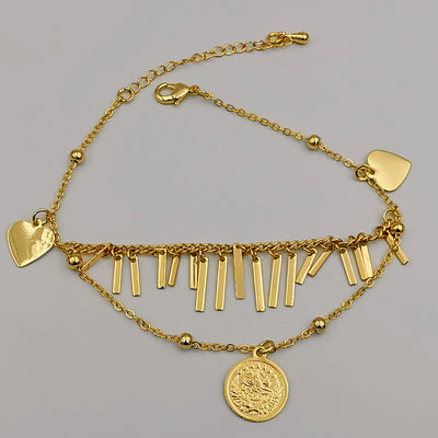 24K Gold Plated Coin Heart Danglers Anklet