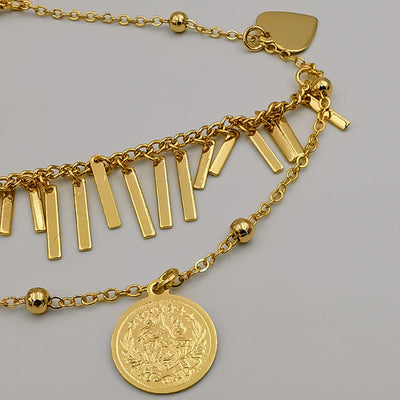 24K Gold Plated Coin Heart Danglers Anklet
