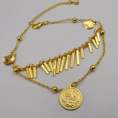 24K Gold Plated Coin Round Danglers Anklet