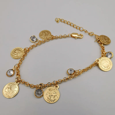 21K Rose Gold Plated Round Crystal Coin Bracelet