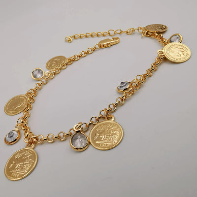 21K Rose Gold Plated Round Crystal Coin Bracelet