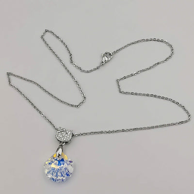 24K Gold Plated Swarovs.ki Shell Crystal Necklace - Clear/Silver/Kitty
