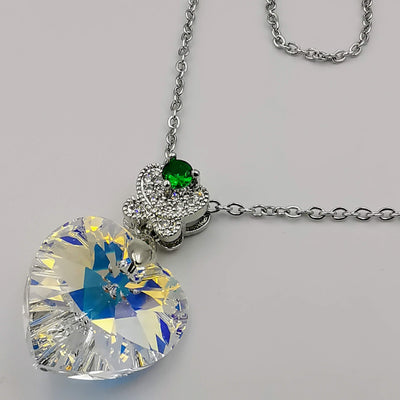24K Gold Plated Swarovs.ki Heart Crystal Necklace - Clear/Silver/Butterfly