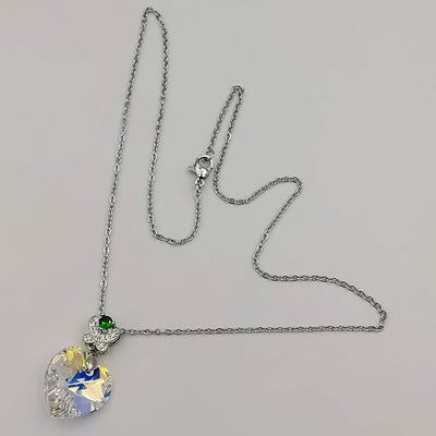 24K Gold Plated Swarovs.ki Heart Crystal Necklace - Clear/Silver/Butterfly