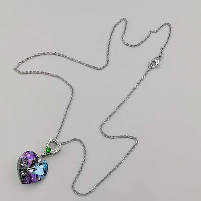 24K Gold Plated Swarovs.ki Heart Crystal Necklace - Purple/Silver/Circular