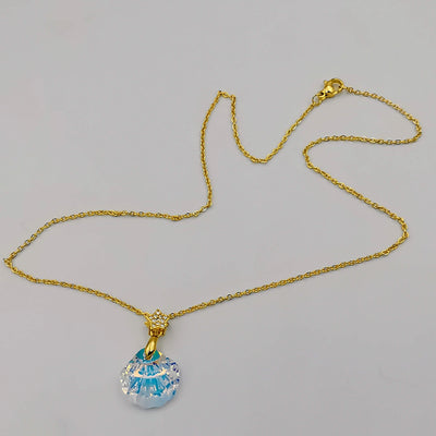24K Gold Plated Swarovs.ki Shell Crystal Necklace - Clear/Golden/Star