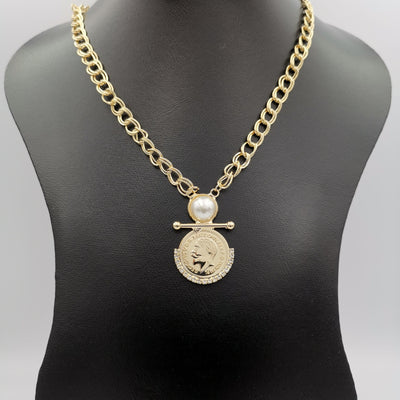 24K Gold Plated Pearl Coin Necklace