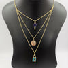24K Gold Plated 3 Layer [Coin + Blue Key + Turquoise Lock] Necklace