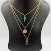 24K Gold Plated 3 Layer [Coin + Turquoise Key + Blue Lock] Necklace