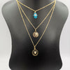 24K Gold Plated 3 Layer [Coin + Turquoise Hand + Vers.ace] Necklace