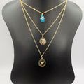 24K Gold Plated 3 Layer [Coin + Turquoise Hand + Vers.ace] Necklace