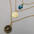 24K Gold Plated 3 Layer [Coin + Turquoise Hand + Vers.ace] Necklace