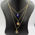 24K Gold Plated 3 Layer [Coin + Blue Hand + Vers.ace] Necklace