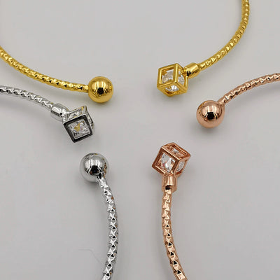 24K Gold Plated Stainless Steel Bracelet Set [3-Pieces] - Adjustable Size - Crystal Ball