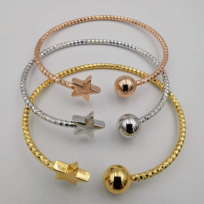 24K Gold Plated Stainless Steel Bracelet Set [3-Pieces] - Adjustable Size - Sphere Star