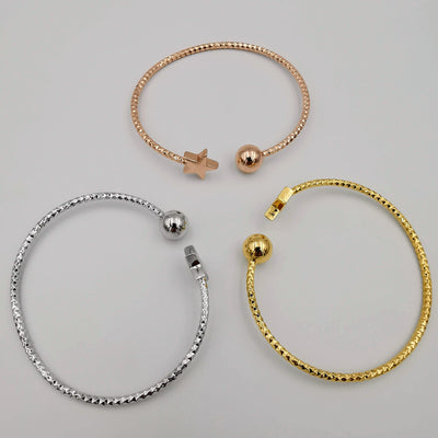 24K Gold Plated Stainless Steel Bracelet Set [3-Pieces] - Adjustable Size - Sphere Star